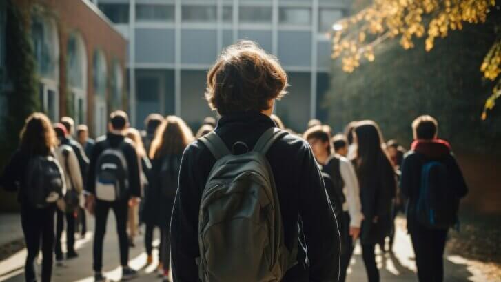 Boy walking school class morning. Generate Ai